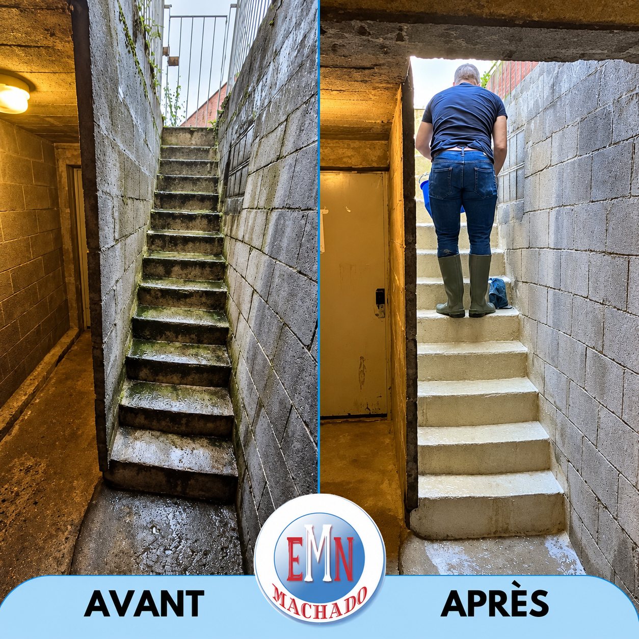 Escaliers, avant et après remise en état par Machado Nettoyage (photo 1)